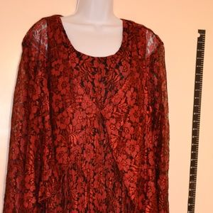 Long lace red and black XL size dress, 2PC,